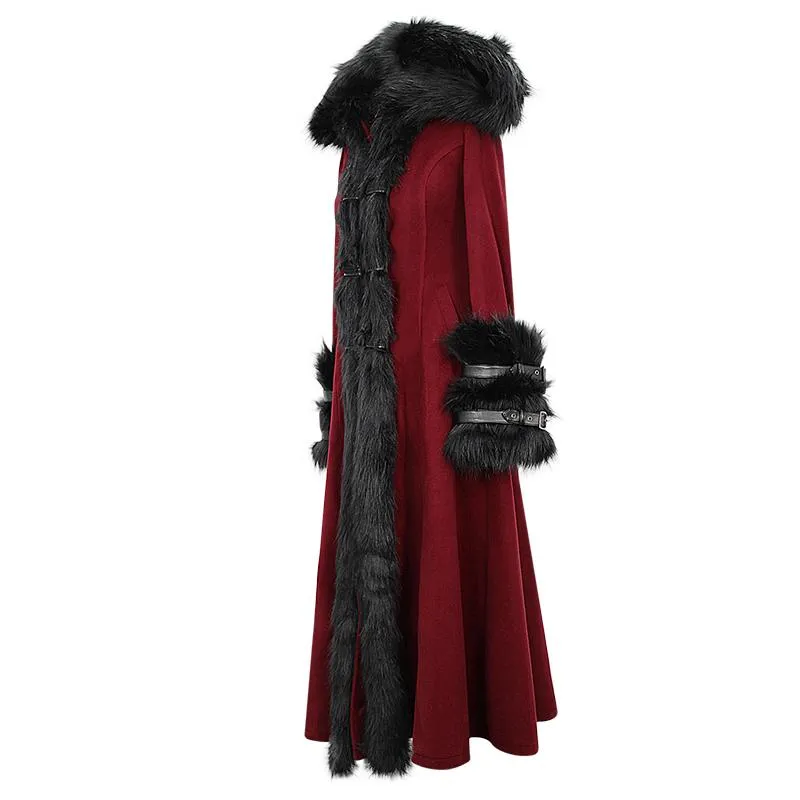 'Demonic Priestess' Long Coat With Fur and Hood