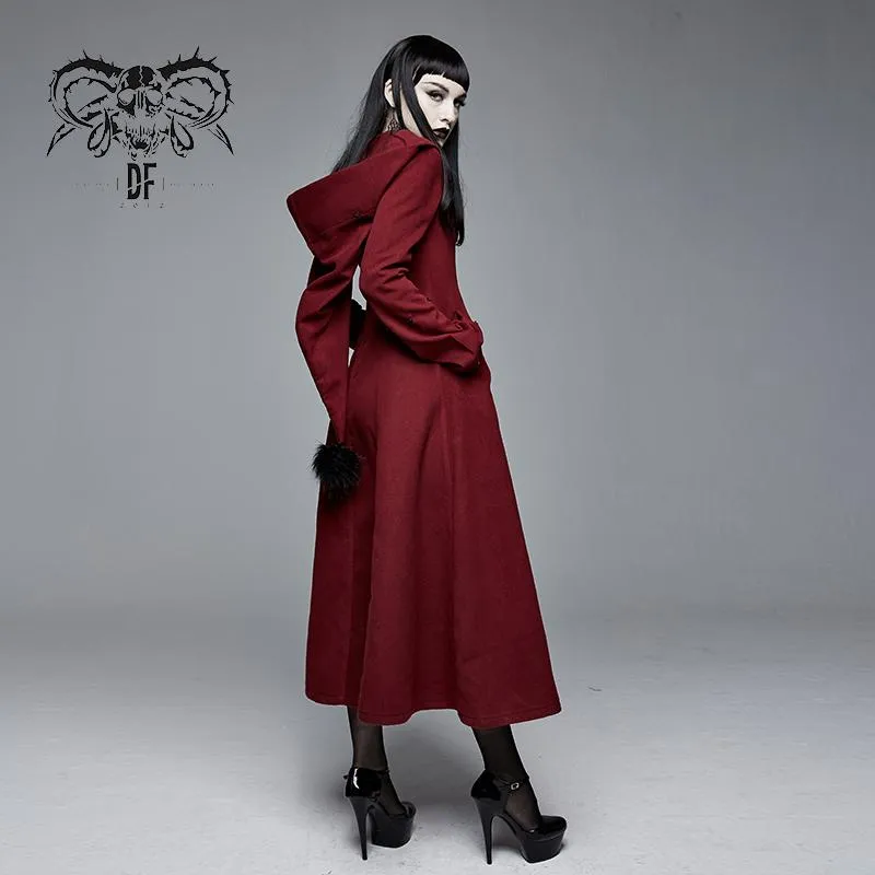 'Demonic Priestess' Long Coat With Fur and Hood