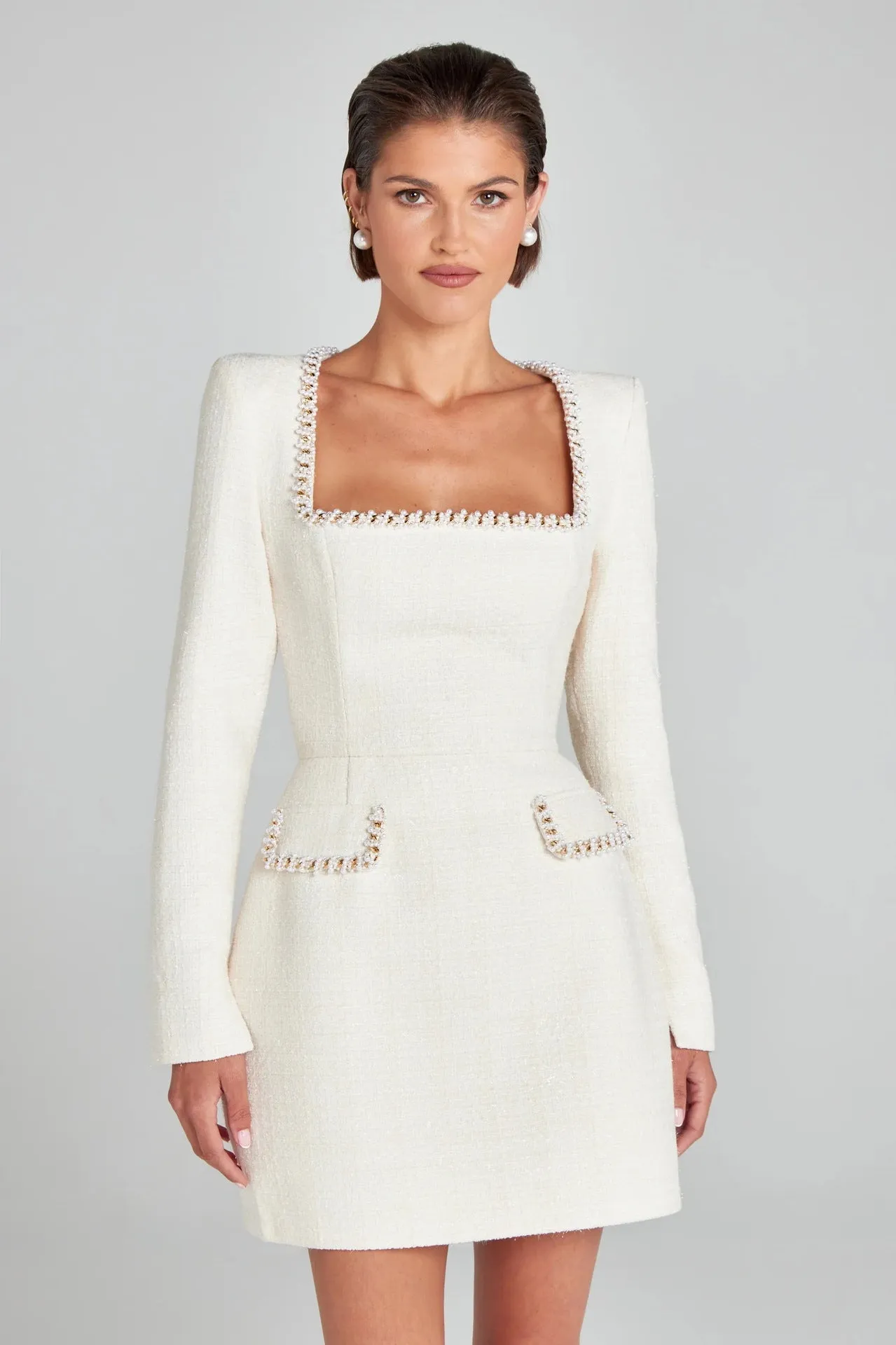 Elegant Long Sleeved Beaded Classic Short Formal Dress
