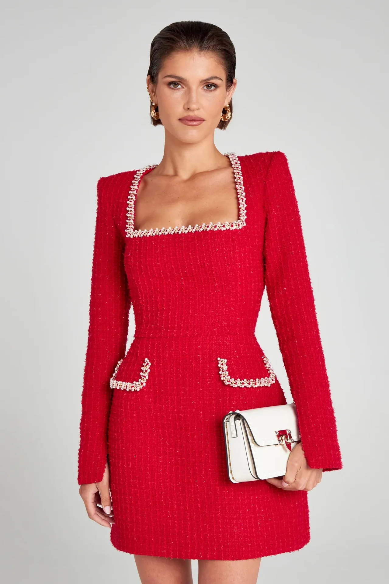 Elegant Long Sleeved Beaded Classic Short Formal Dress