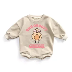 Funny Baby Girl Easter Onesie® One Groovy Chick