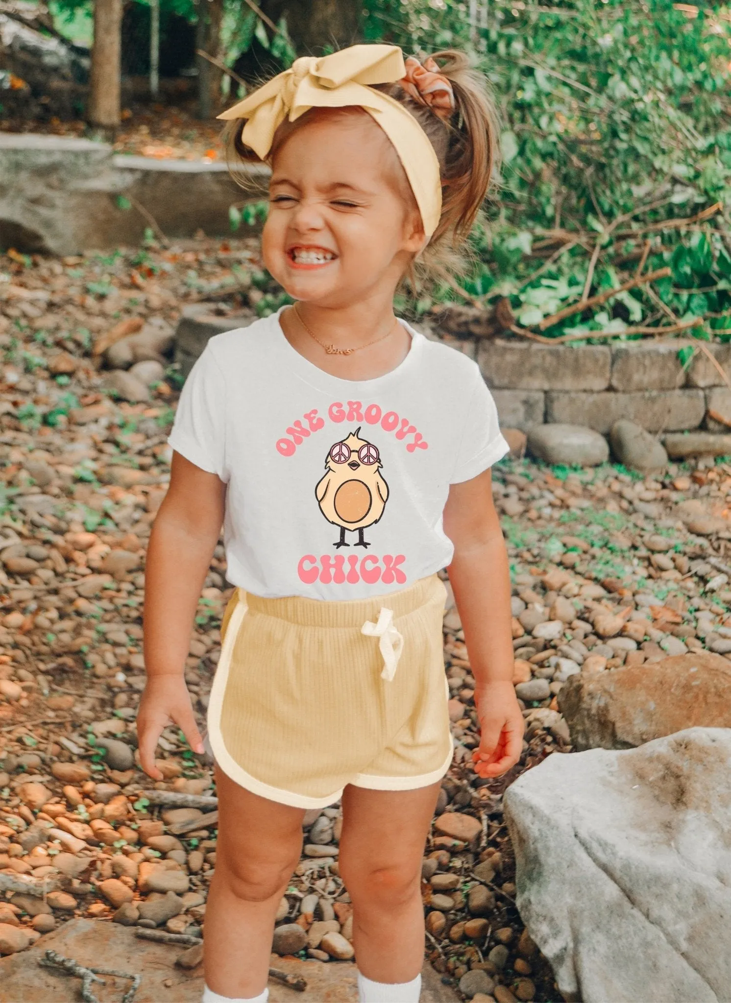 Funny Baby Girl Easter Onesie® One Groovy Chick