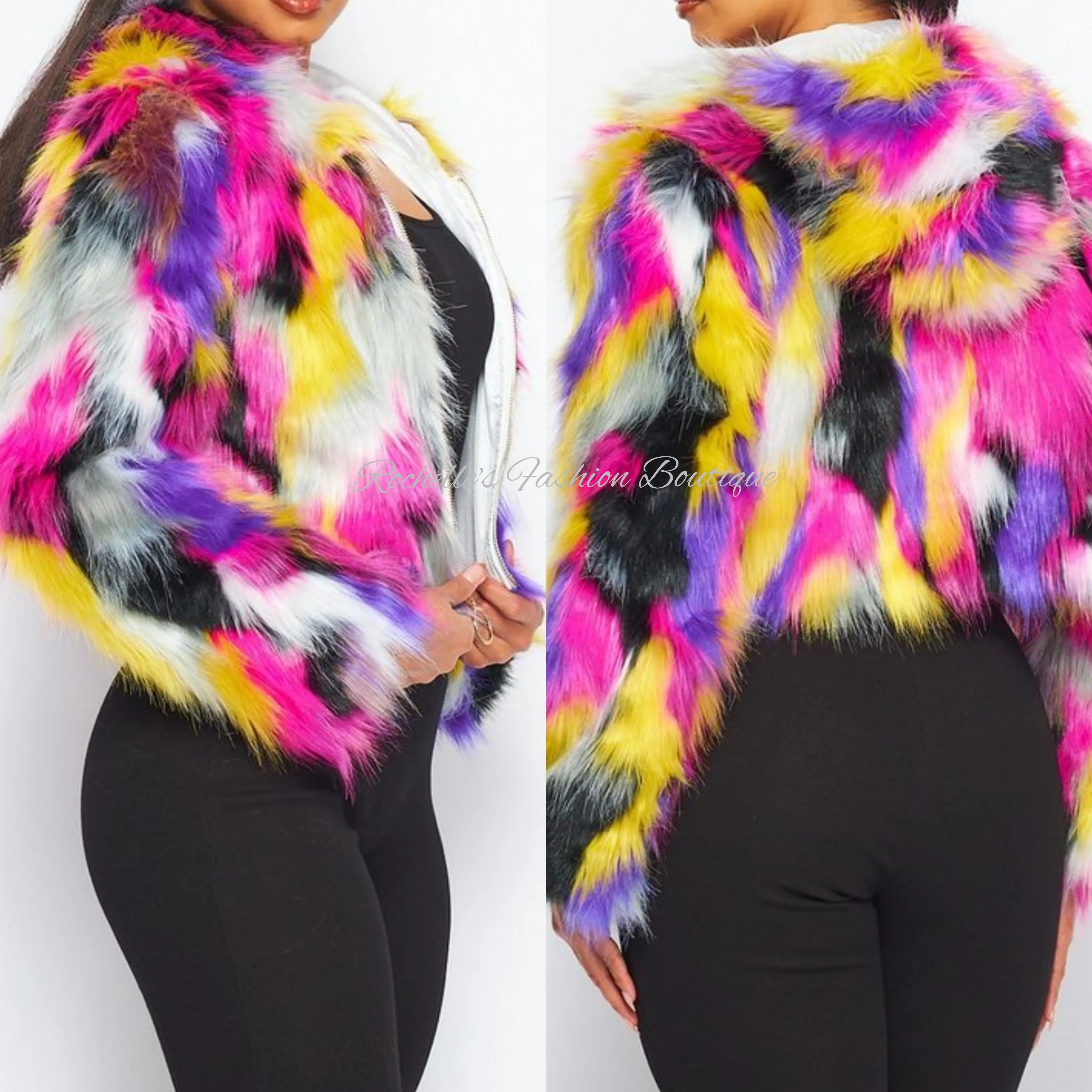 Fur Muliti Brown Hoodie Coat