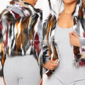 Fur Muliti Brown Hoodie Coat