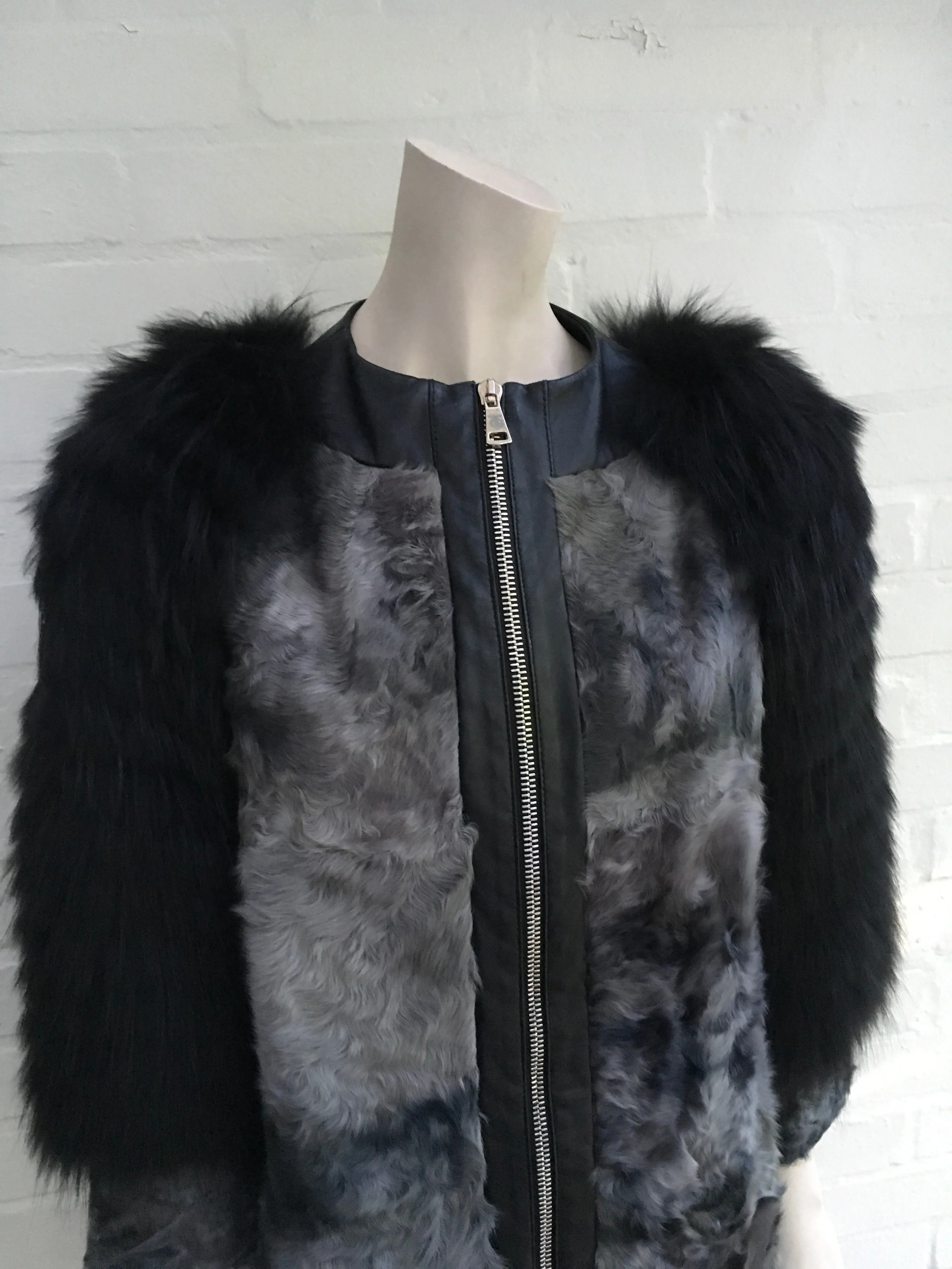 GIULIANA TESO Persian Lamb Raccoon Sleeves Fur Coat Ladies