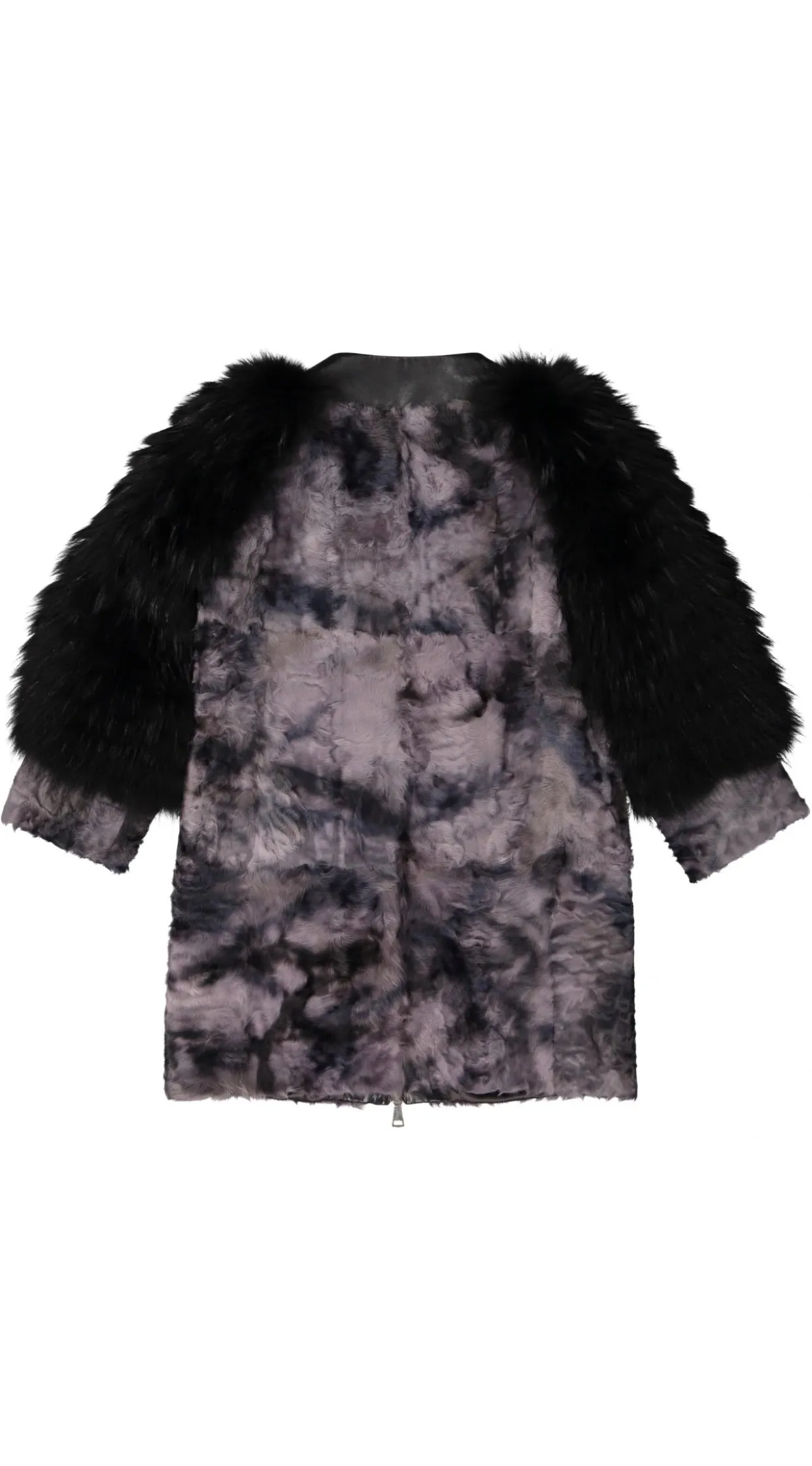 GIULIANA TESO Persian Lamb Raccoon Sleeves Fur Coat Ladies