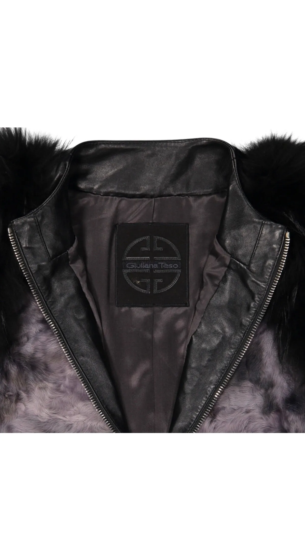 GIULIANA TESO Persian Lamb Raccoon Sleeves Fur Coat Ladies