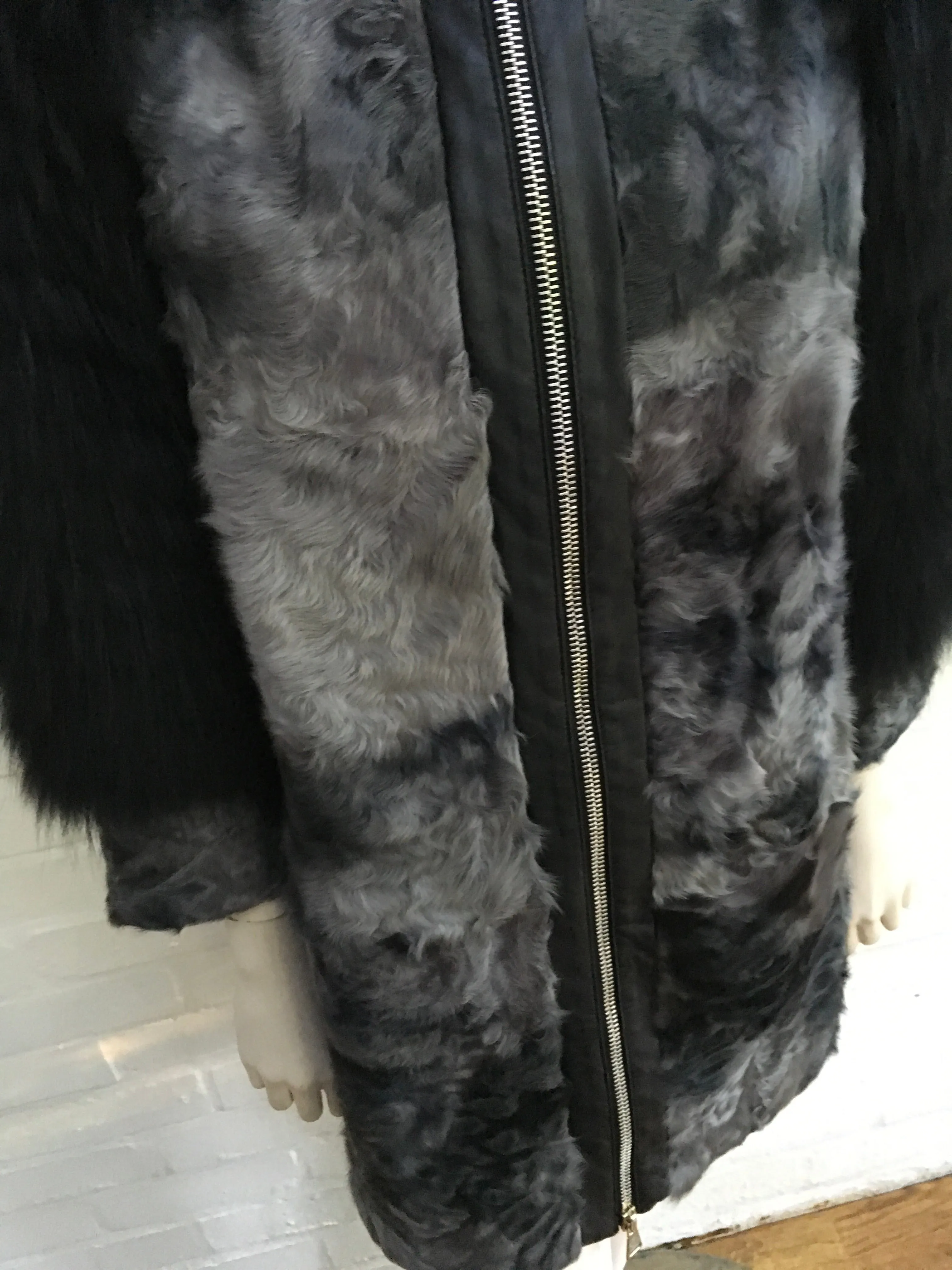 GIULIANA TESO Persian Lamb Raccoon Sleeves Fur Coat Ladies
