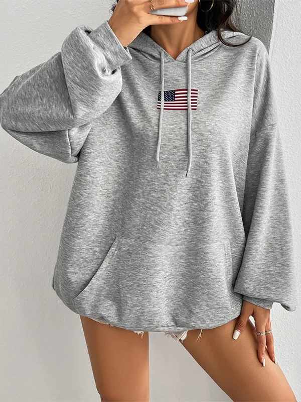 Heather Grey Pullover Hoodie with American Pride Patch