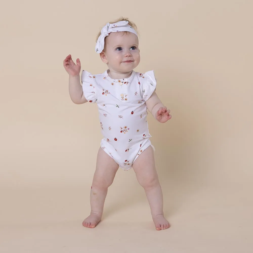 Ladybug Short Sleeve Organic Bodysuit with Frill