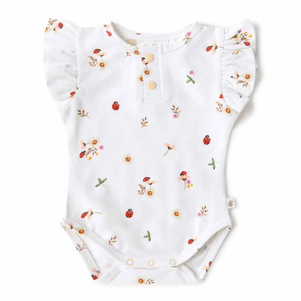 Ladybug Short Sleeve Organic Bodysuit with Frill
