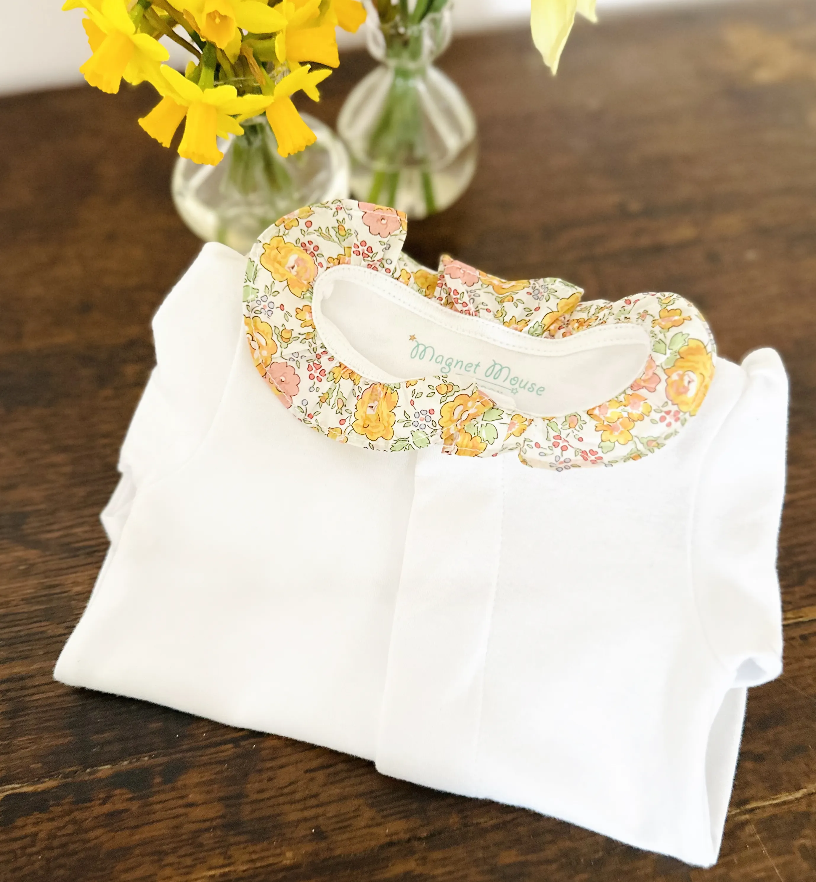 Liberty Felicite Yellow Ruffle Collar Onesie