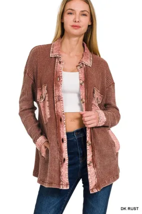 Live Colorfully Dark Rust Color Block Button Waffle Shirt (Size Medium)