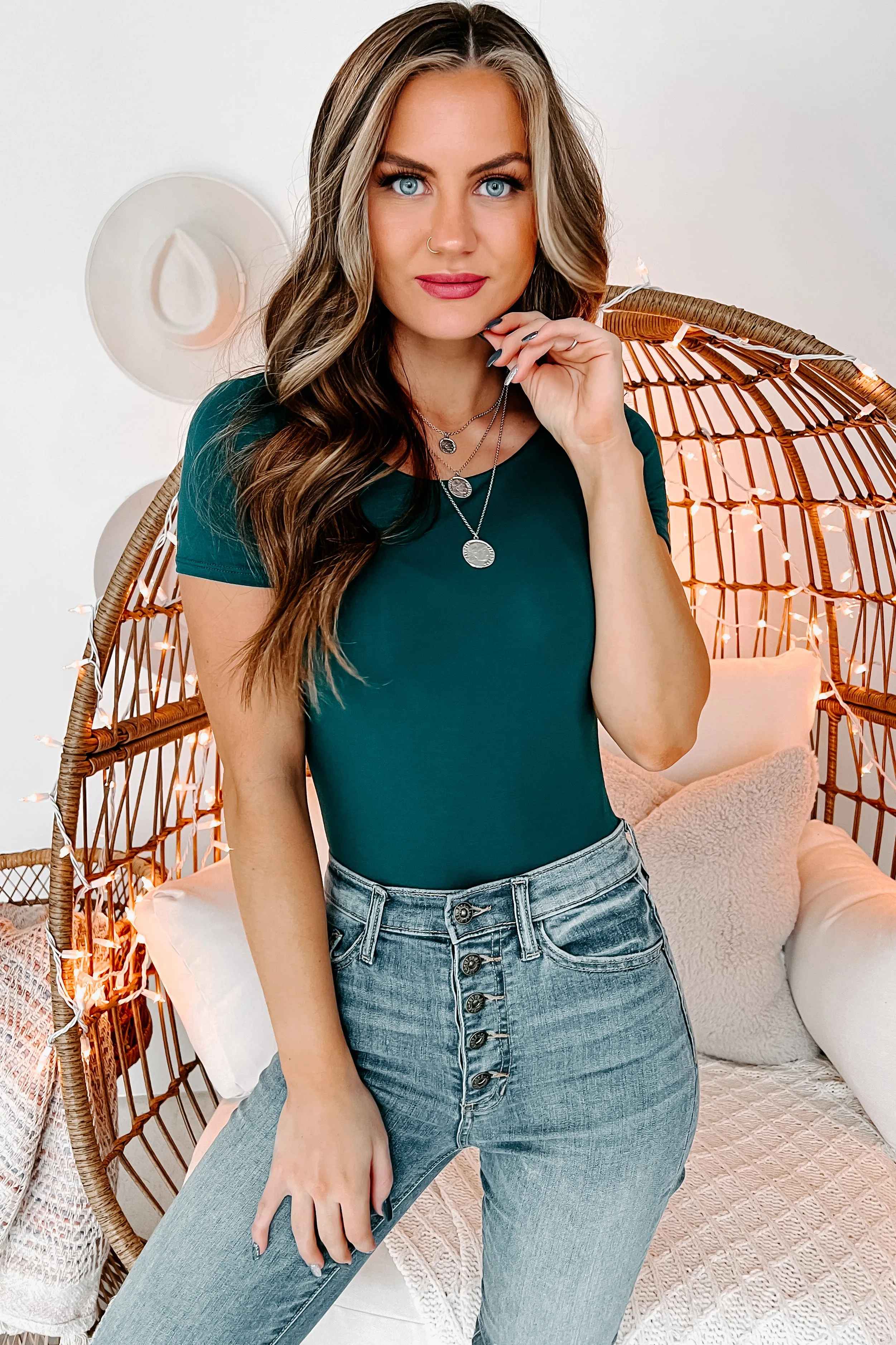 Maliah Short Sleeve Scoop Back Bodysuit (Teal)