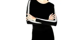 Material Girl Active Long Sleeve Black Varsity Bodysuit, Size Medium