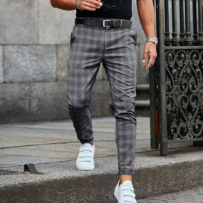 Men pants bottom plush zipper casual pants streetwear plaid office man slim pant