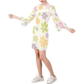 Mod Dress, Bell Sleeve Dress, 60s 70s style dress, 70s inspired dress, Multicolor Pastel Floral Dress, Vintage Style Dress, Hippie dress