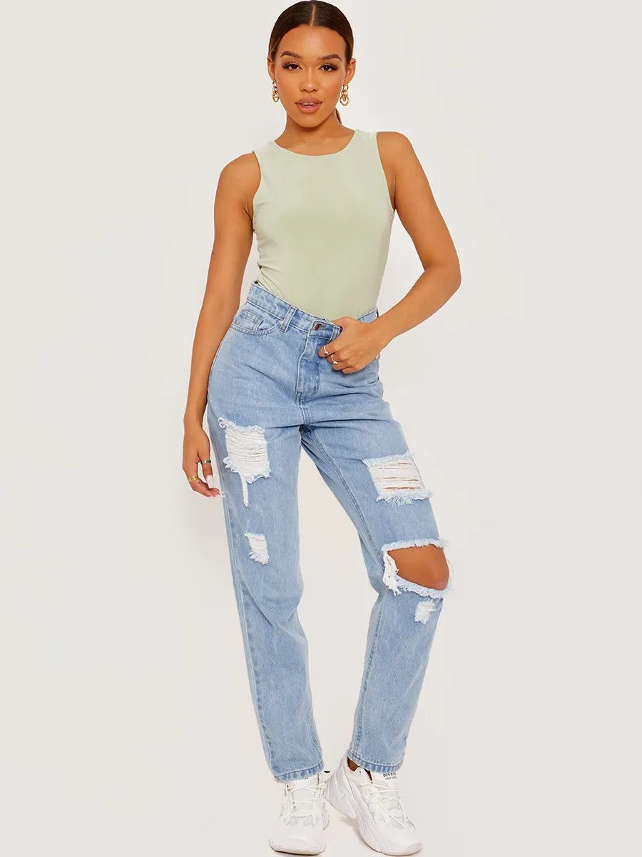 Nicolle Slinky Racer Back Sleeveless Bodysuit In Green