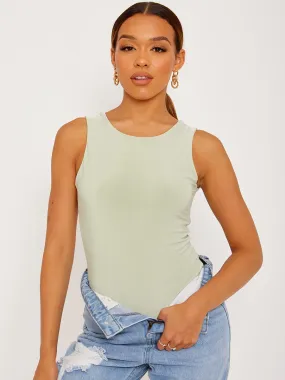 Nicolle Slinky Racer Back Sleeveless Bodysuit In Green