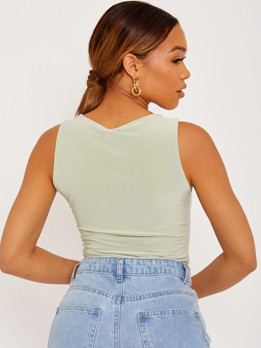 Nicolle Slinky Racer Back Sleeveless Bodysuit In Green