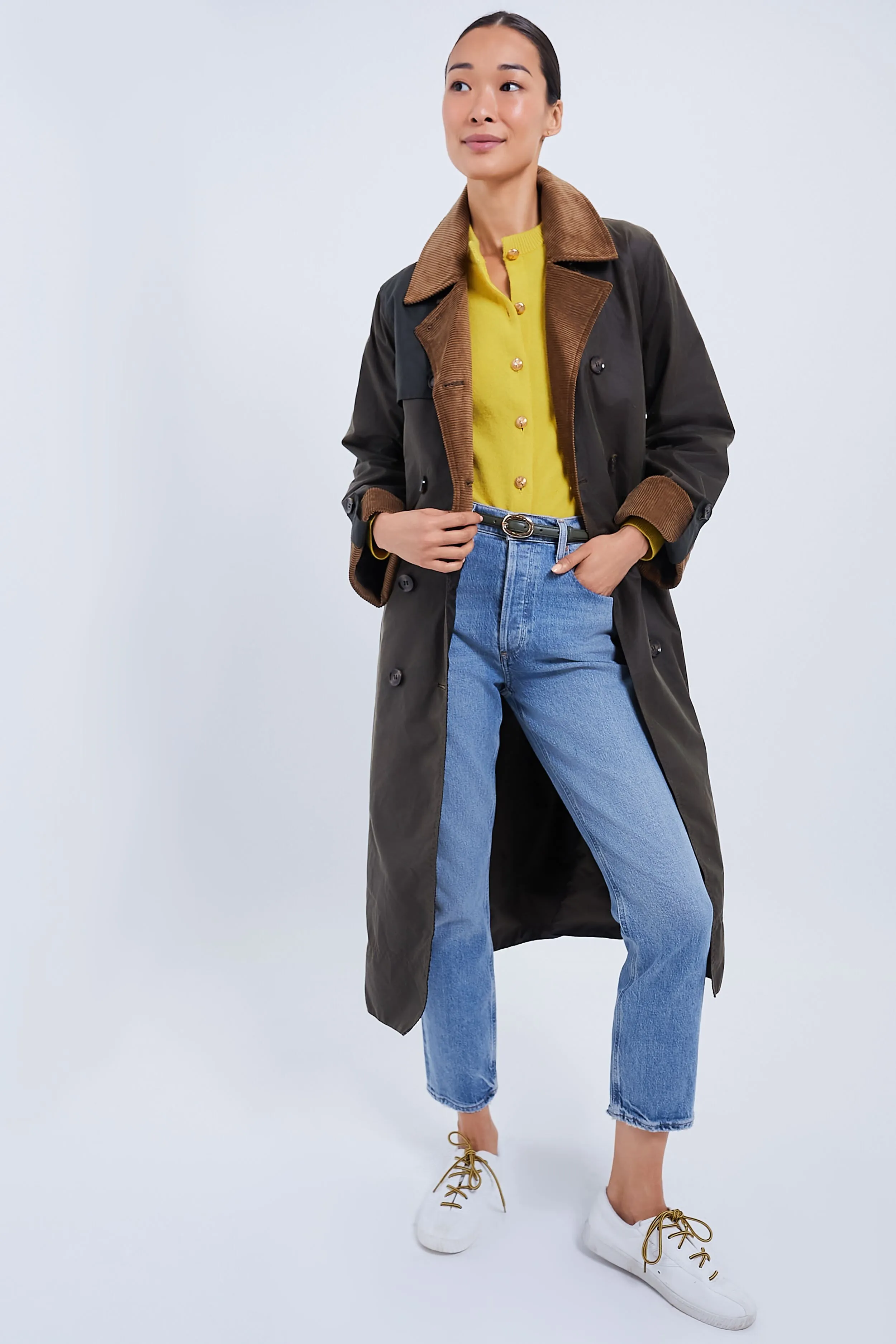 Olive Oval Buckle Skinny Belt