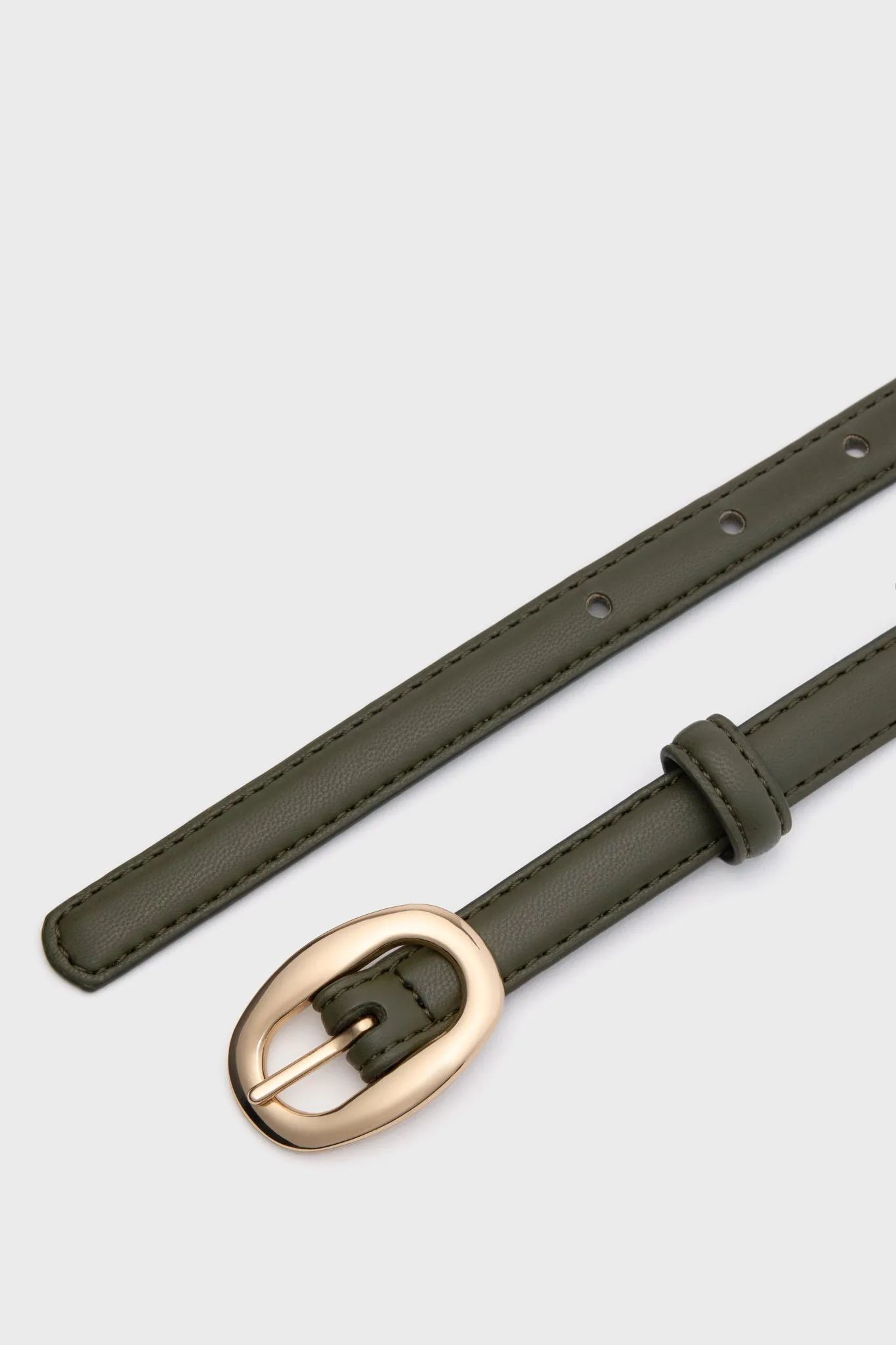 Olive Oval Buckle Skinny Belt