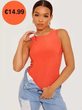 Orange Racer Back Sleeveless Slinky Bodysuit