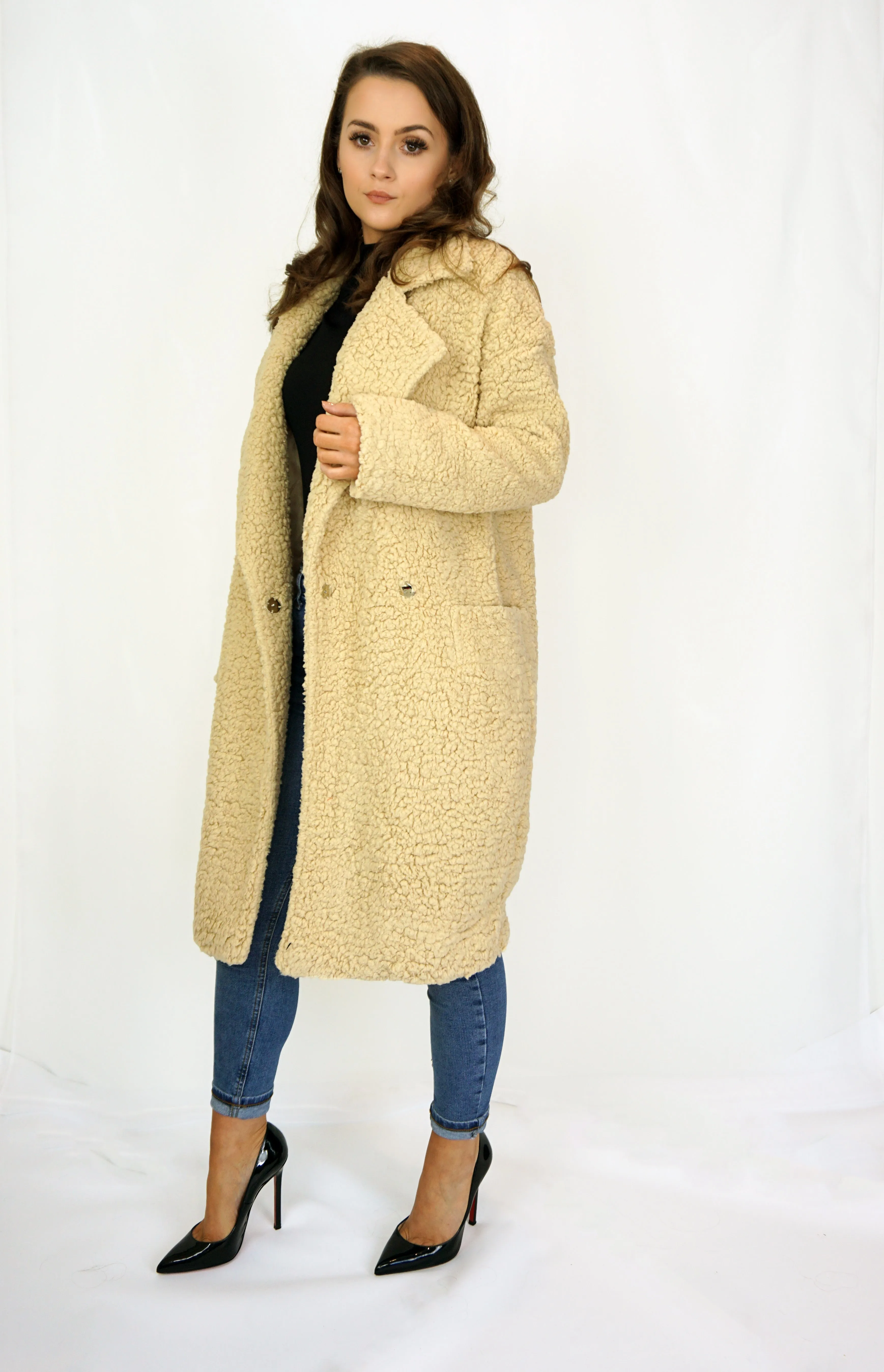 Oversized Sherpa Coat in Cream