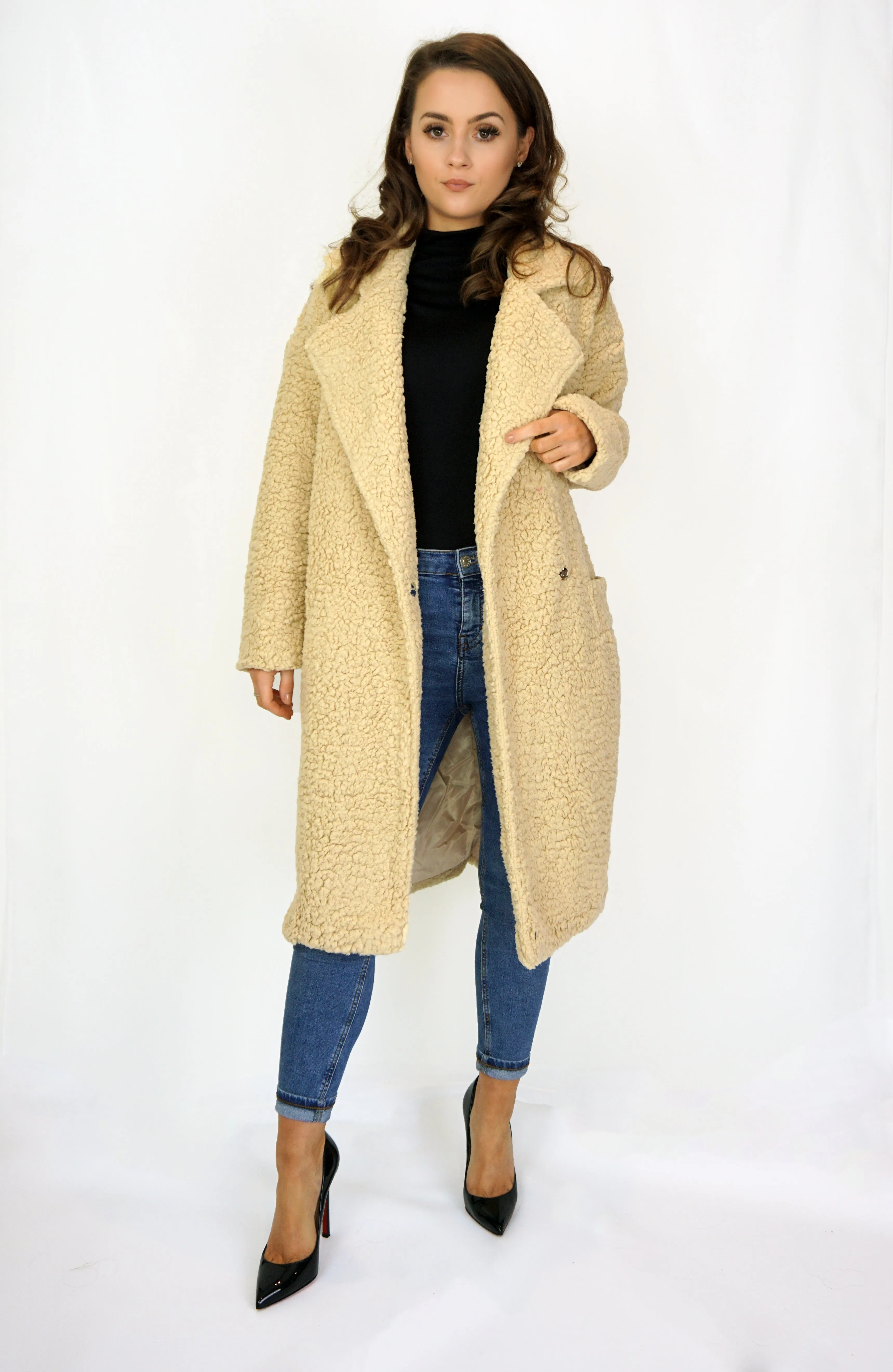 Oversized Sherpa Coat in Cream