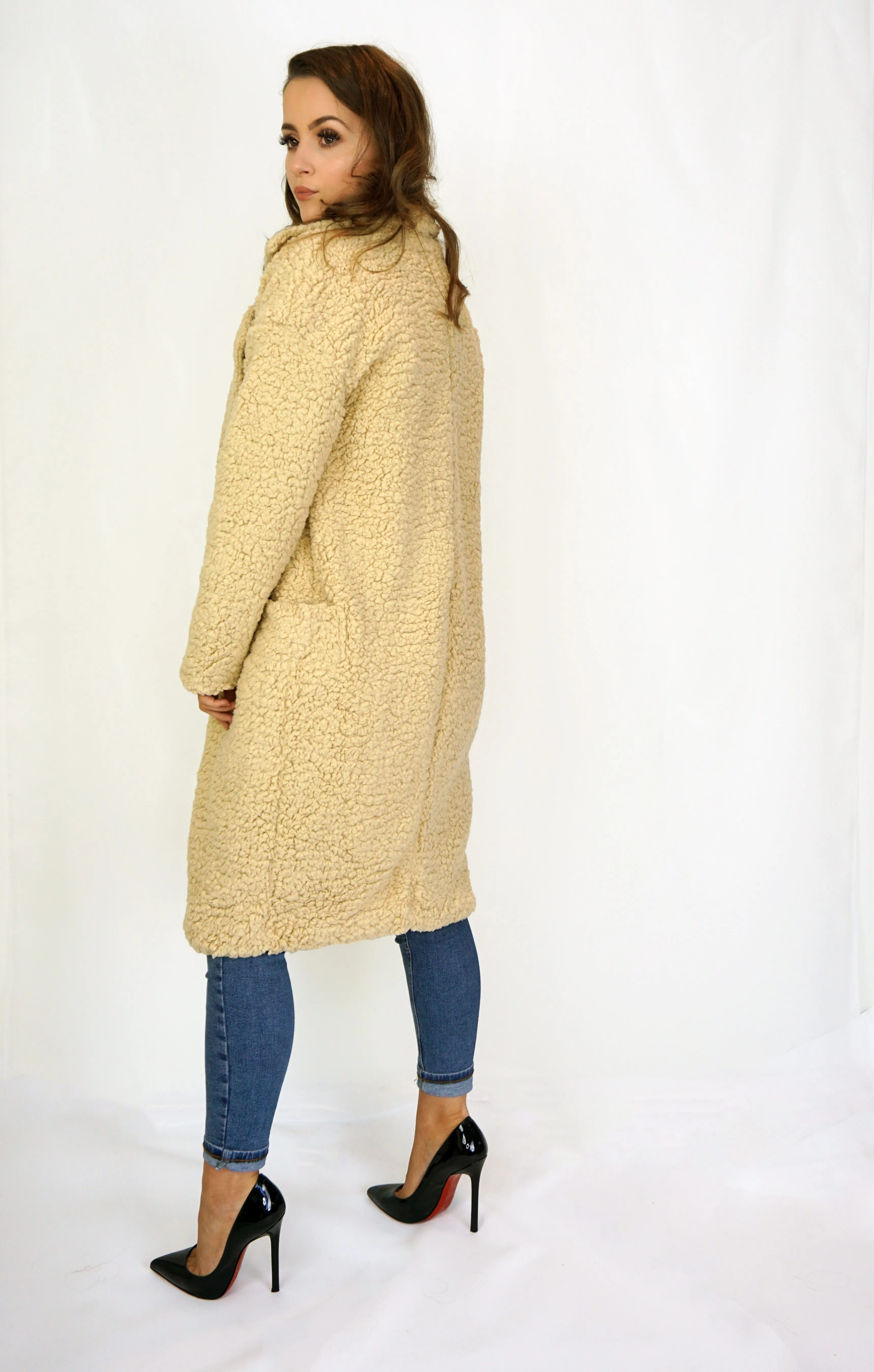 Oversized Sherpa Coat in Cream