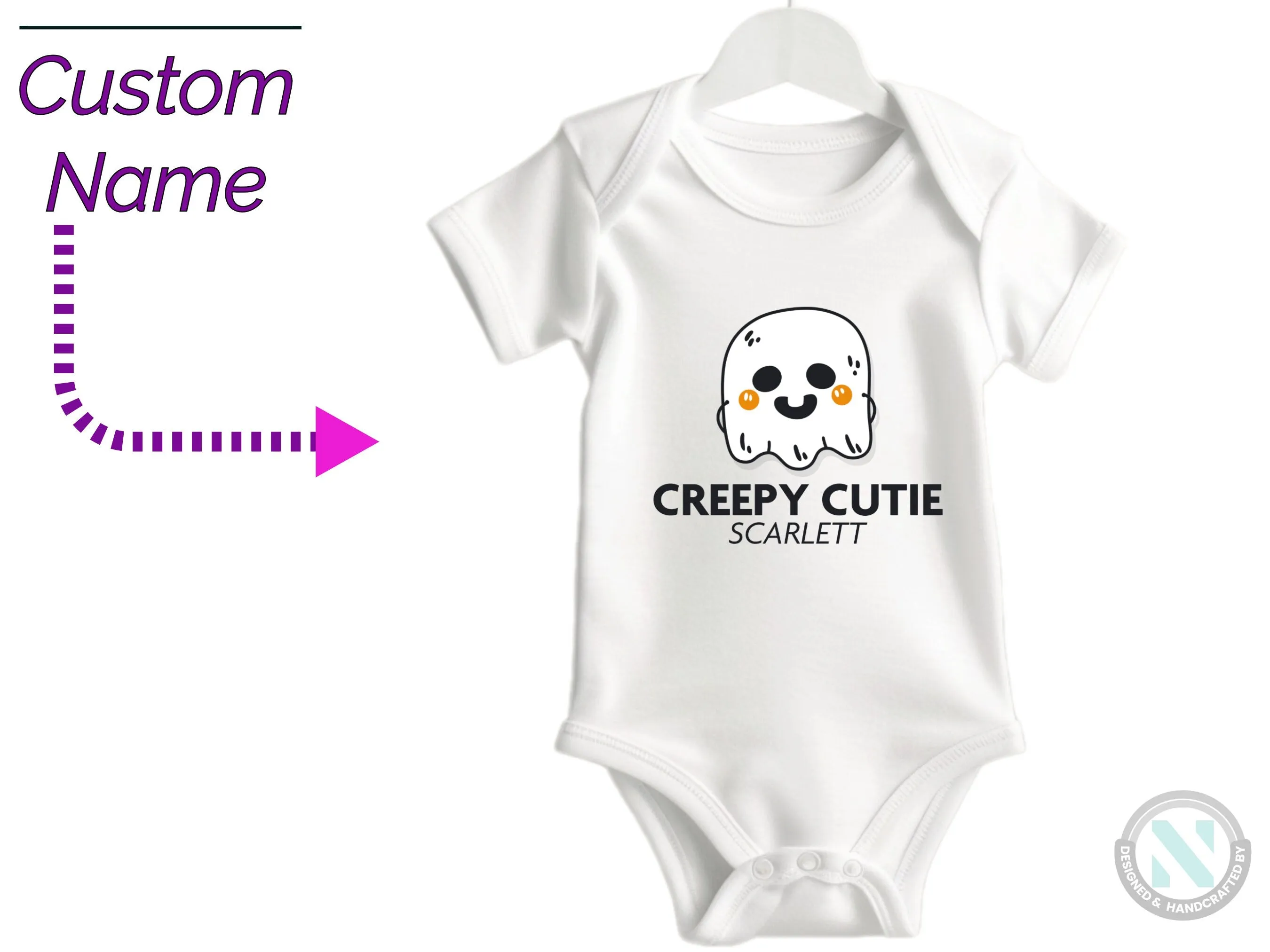 Personalize Girl Name Halloween Bodysuit With Greepy Cutie- First Halloween Party