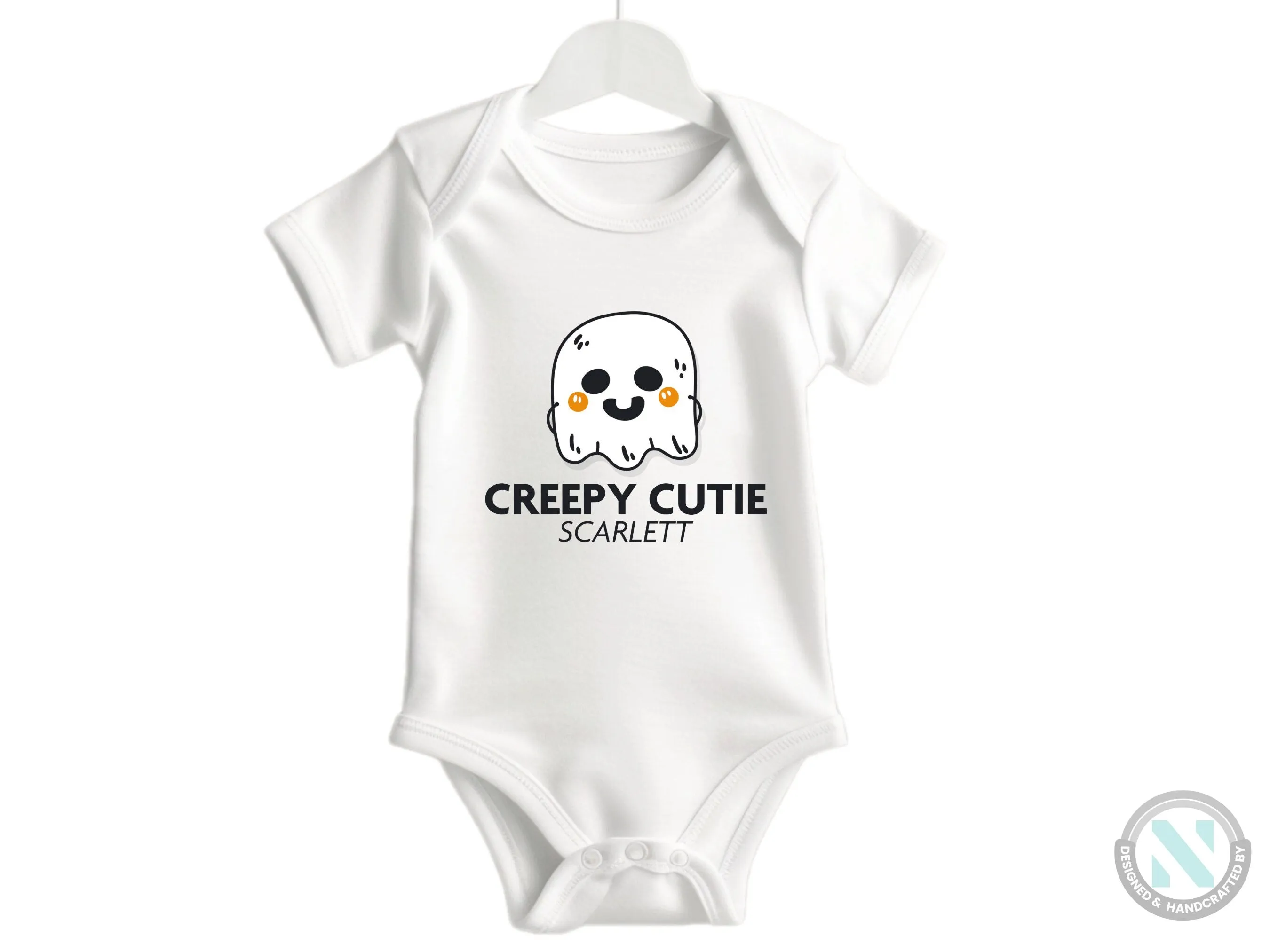 Personalize Girl Name Halloween Bodysuit With Greepy Cutie- First Halloween Party