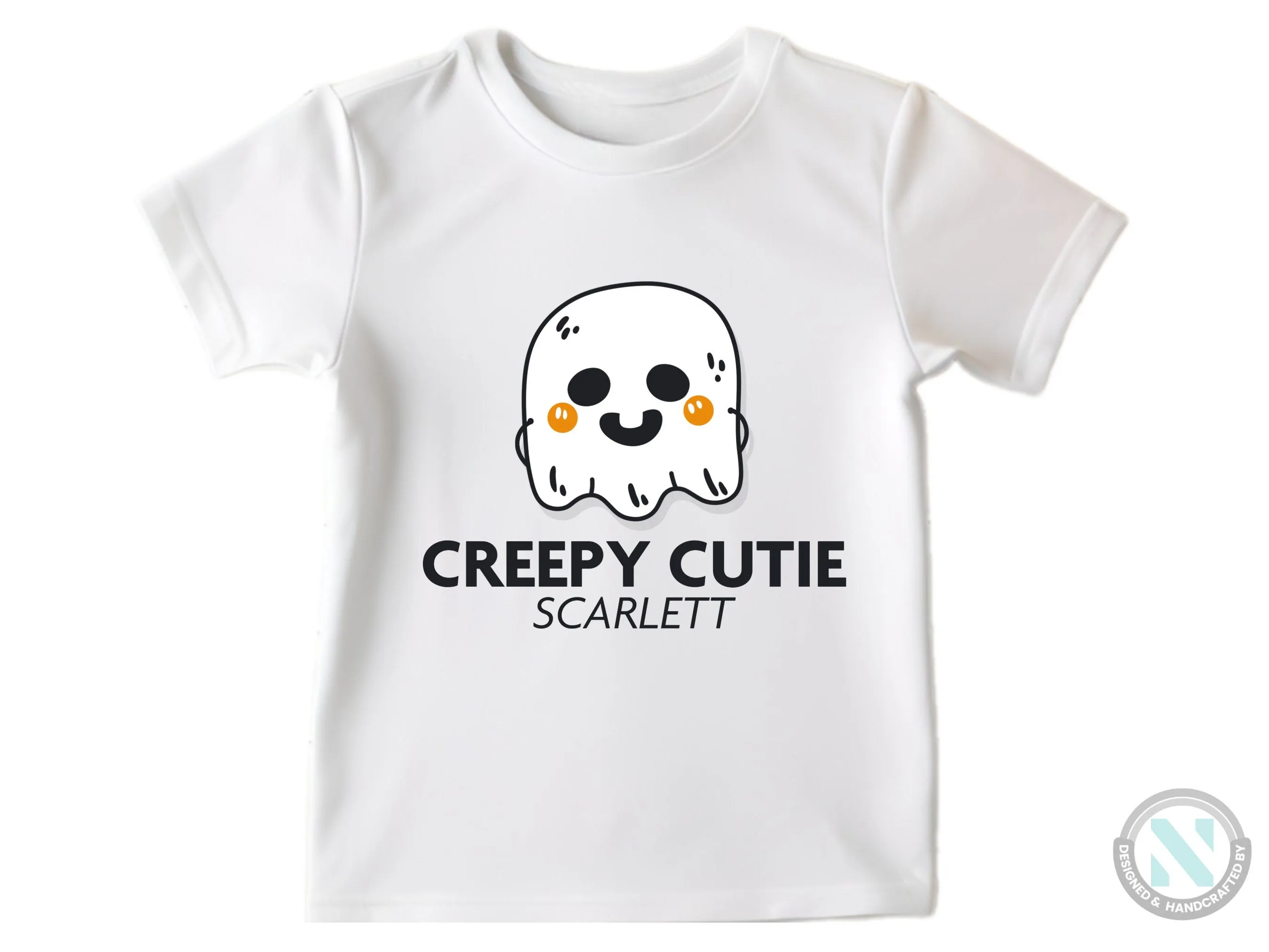 Personalize Girl Name Halloween Bodysuit With Greepy Cutie- First Halloween Party
