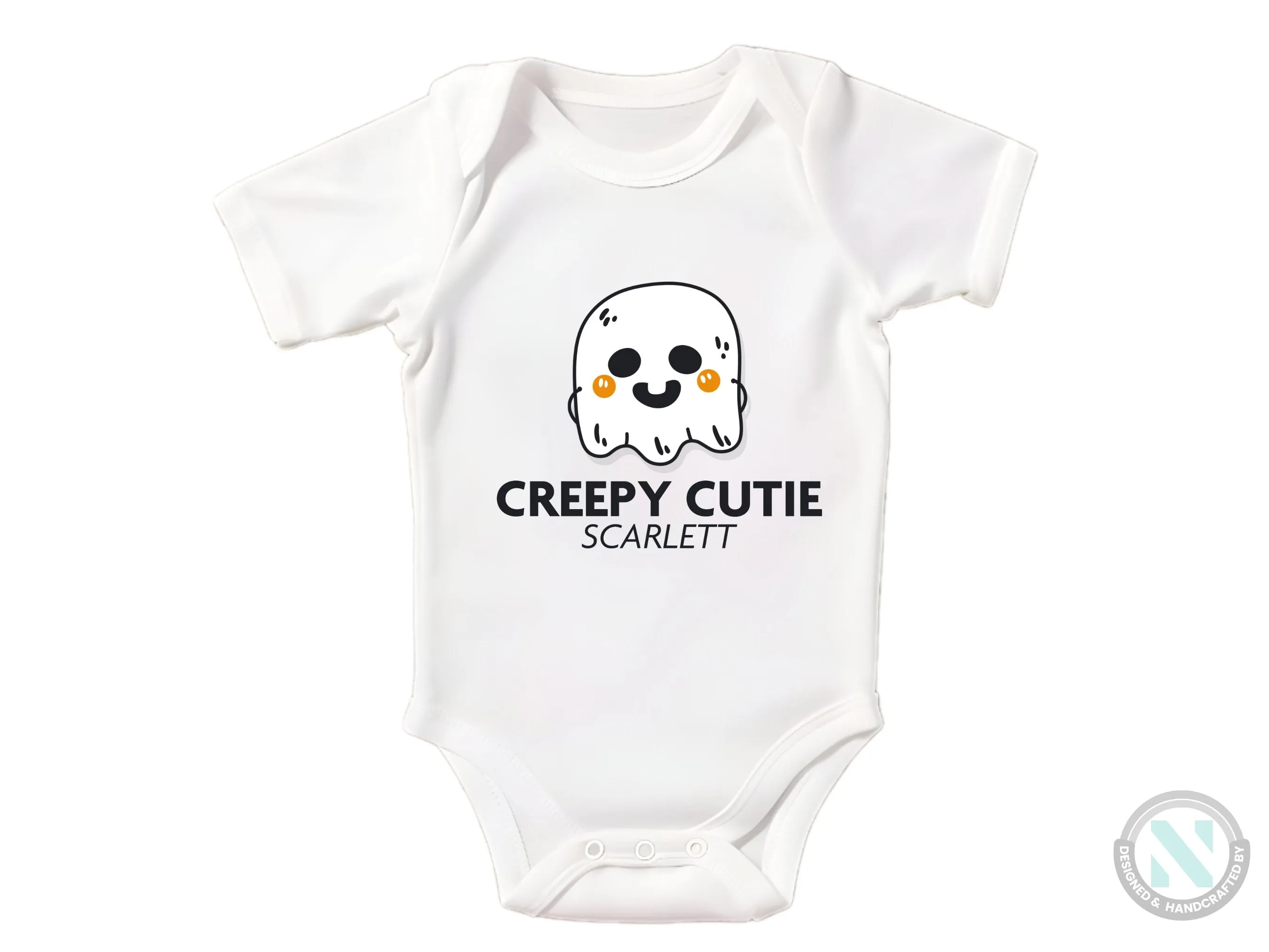 Personalize Girl Name Halloween Bodysuit With Greepy Cutie- First Halloween Party