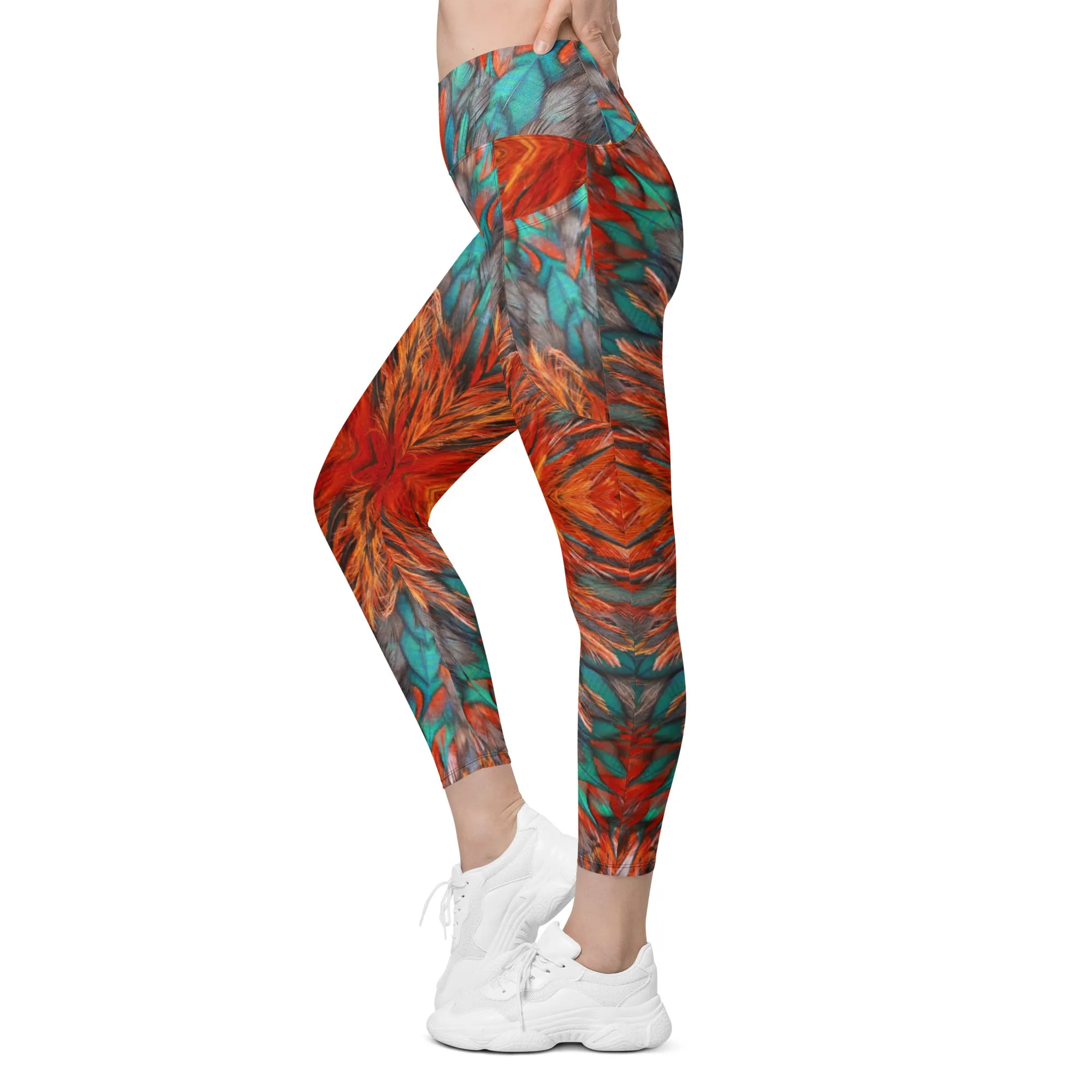Phoenix Rising Crossover Leggings with Pockets, lioness-love