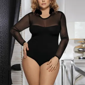 Plus-Size One-Piece Sheer Mesh Bodysuit