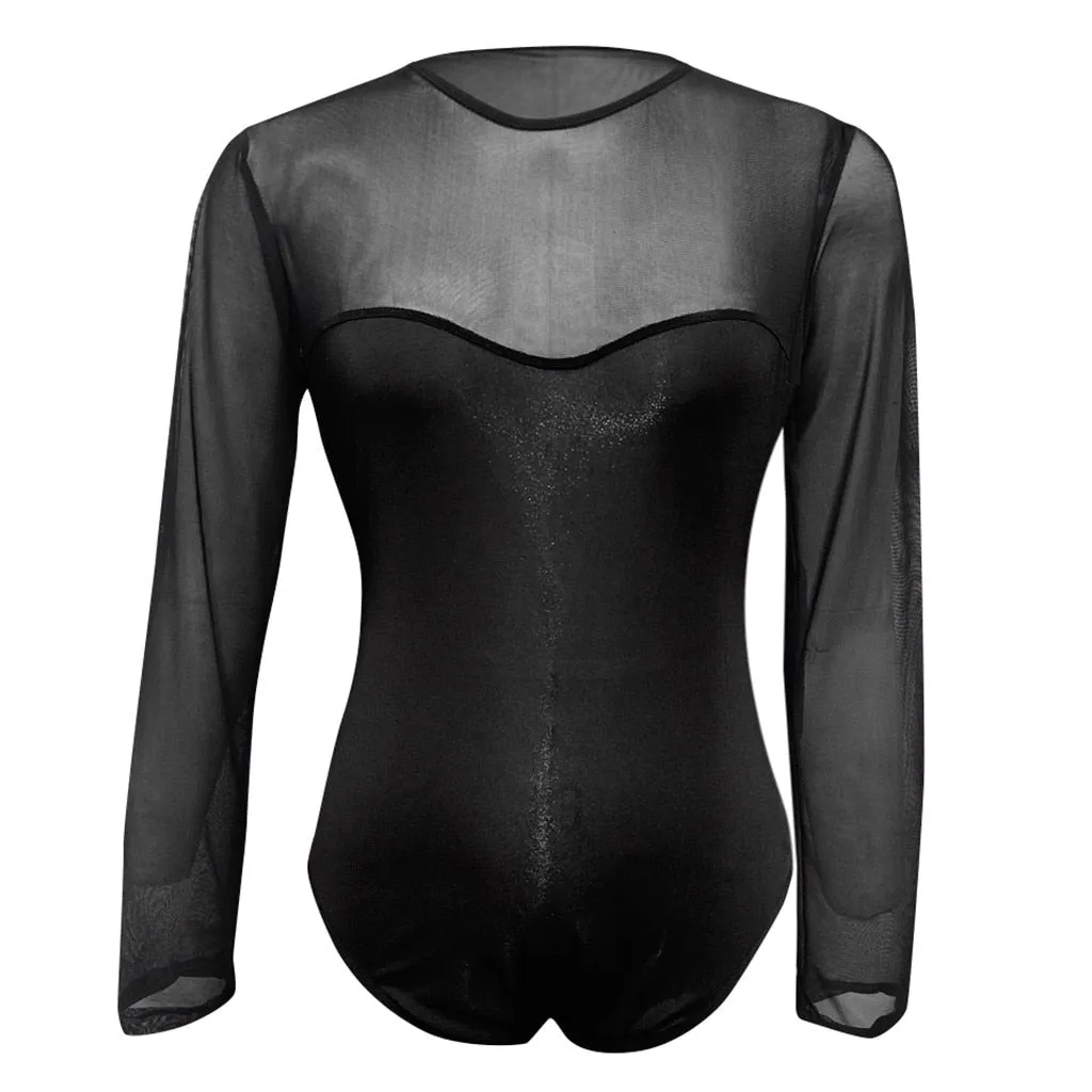 Plus-Size One-Piece Sheer Mesh Bodysuit