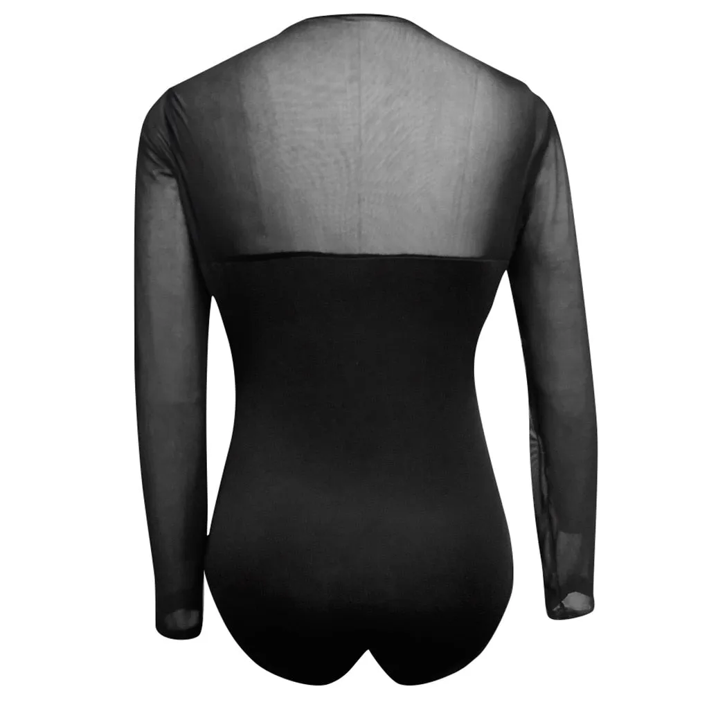 Plus-Size One-Piece Sheer Mesh Bodysuit