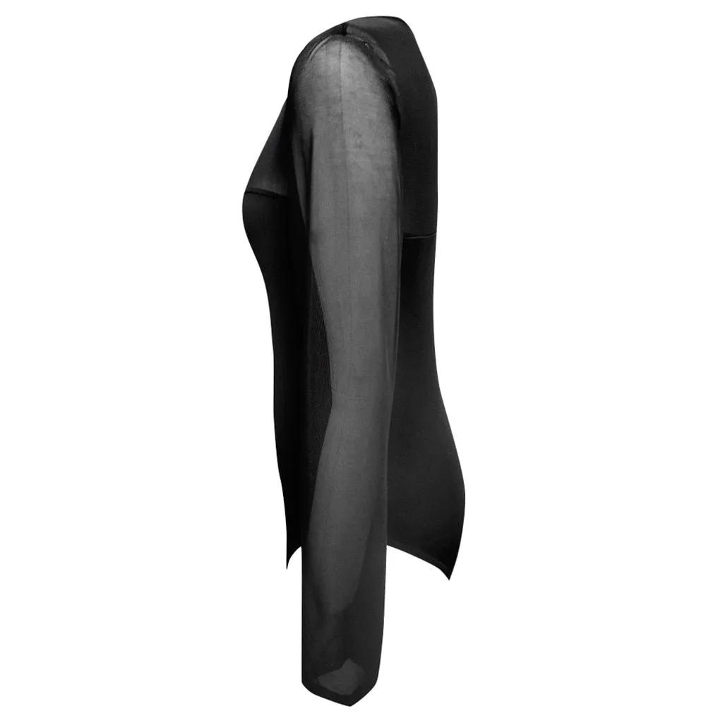 Plus-Size One-Piece Sheer Mesh Bodysuit