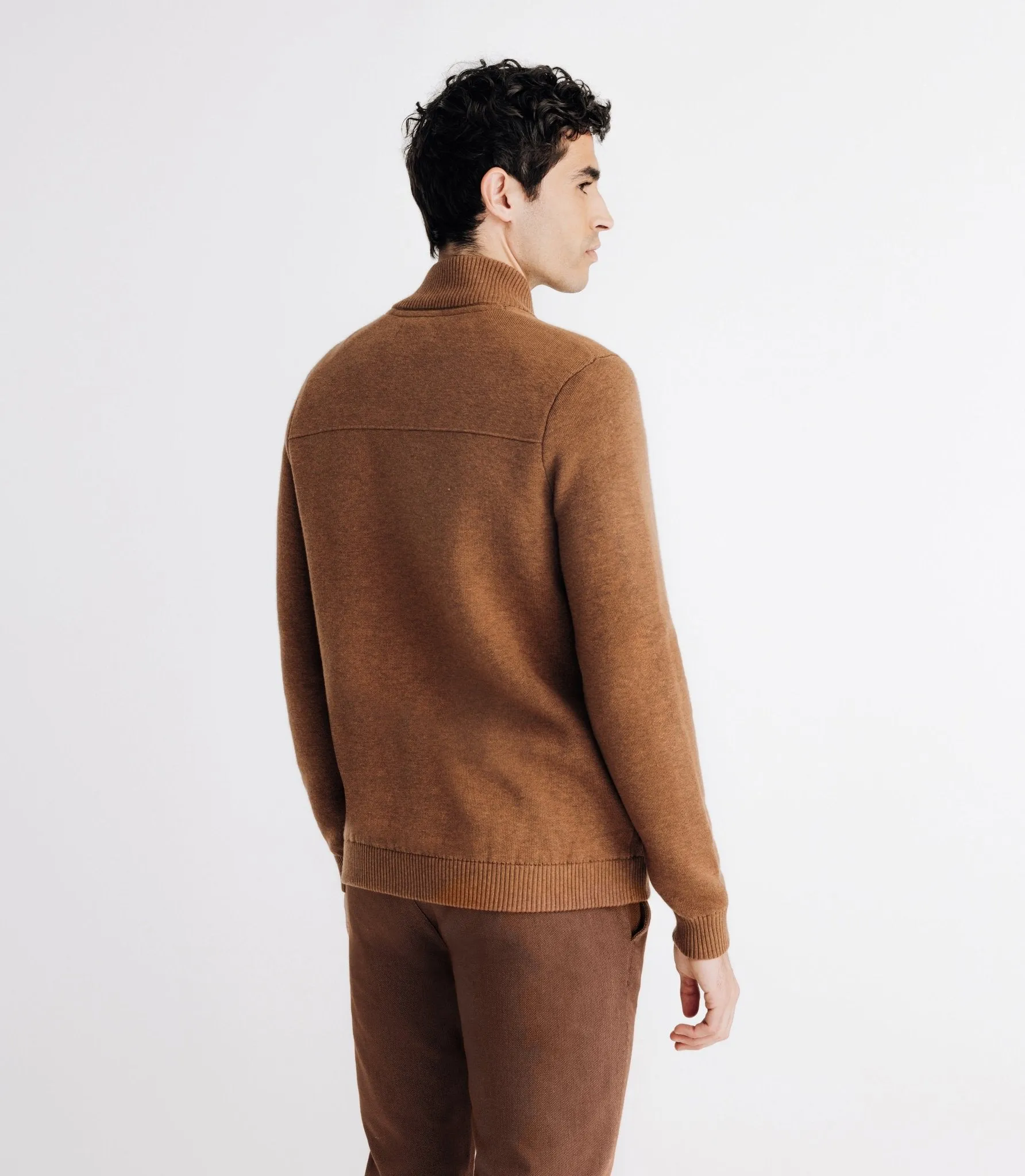 Pull gilet zippé col teddy camel