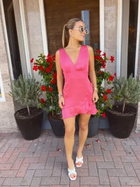 "Strawberry Spritz" Pink Ruffle Flare Mini Dress