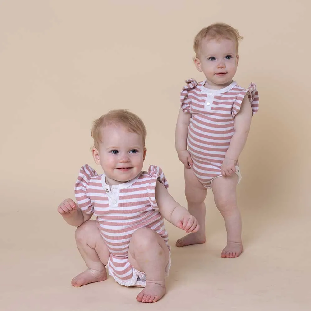 Rose Milk Stripe Short Sleeve Organic Bodysuit
