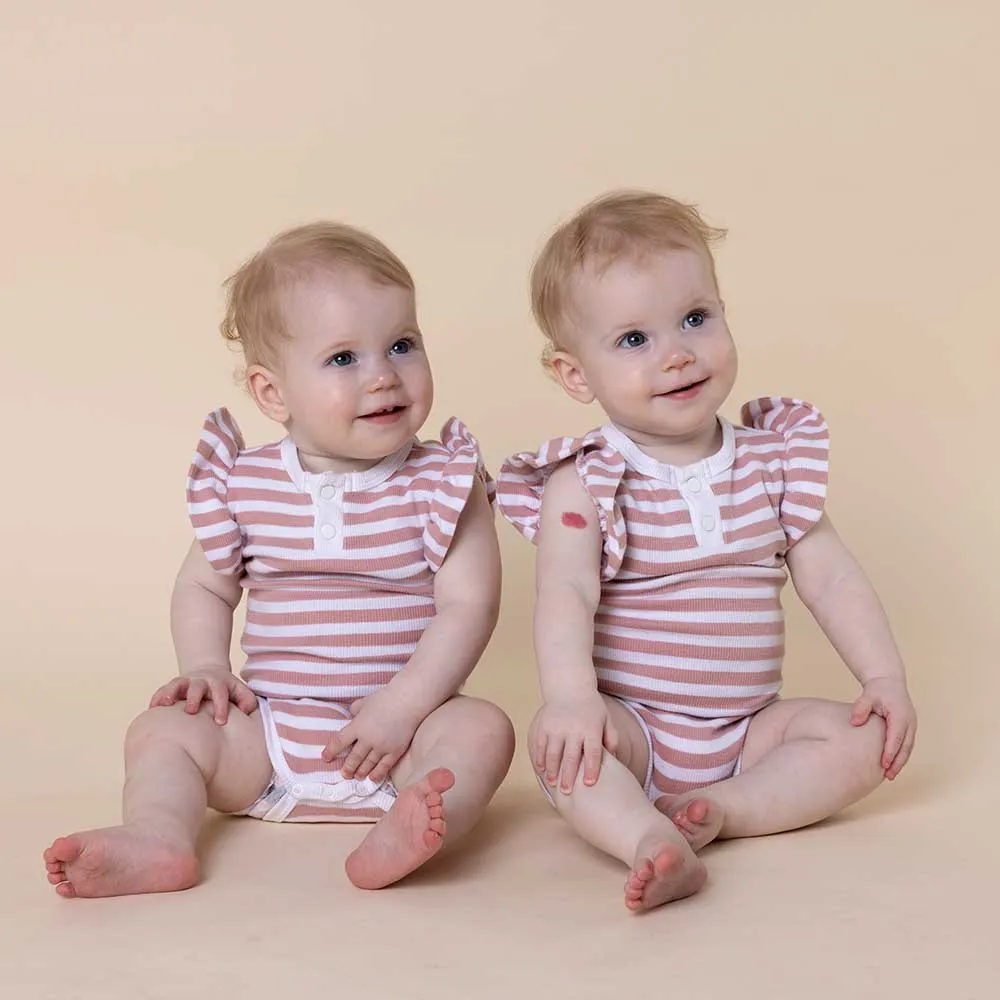 Rose Milk Stripe Short Sleeve Organic Bodysuit