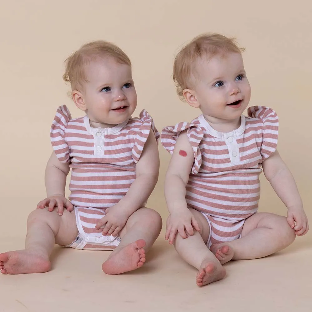 Rose Milk Stripe Short Sleeve Organic Bodysuit