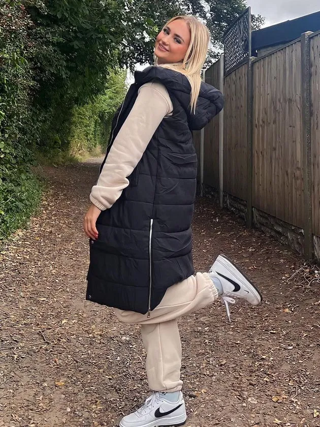 Sale Longline Padded Hooded Gilet - Jayla