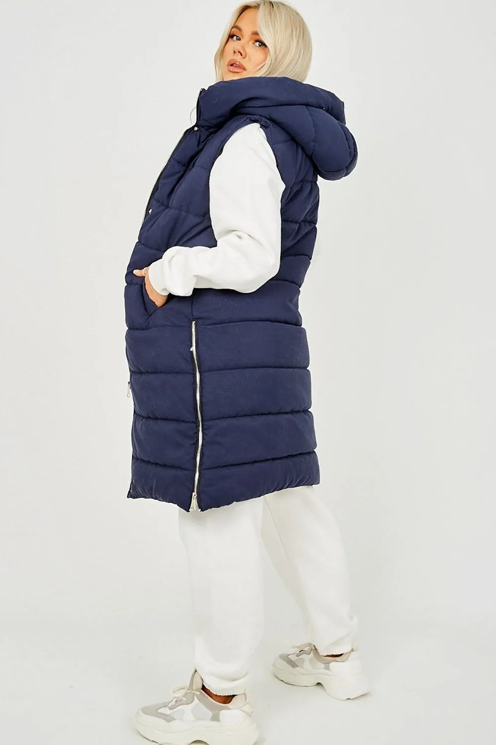 Sale Longline Padded Hooded Gilet - Jayla