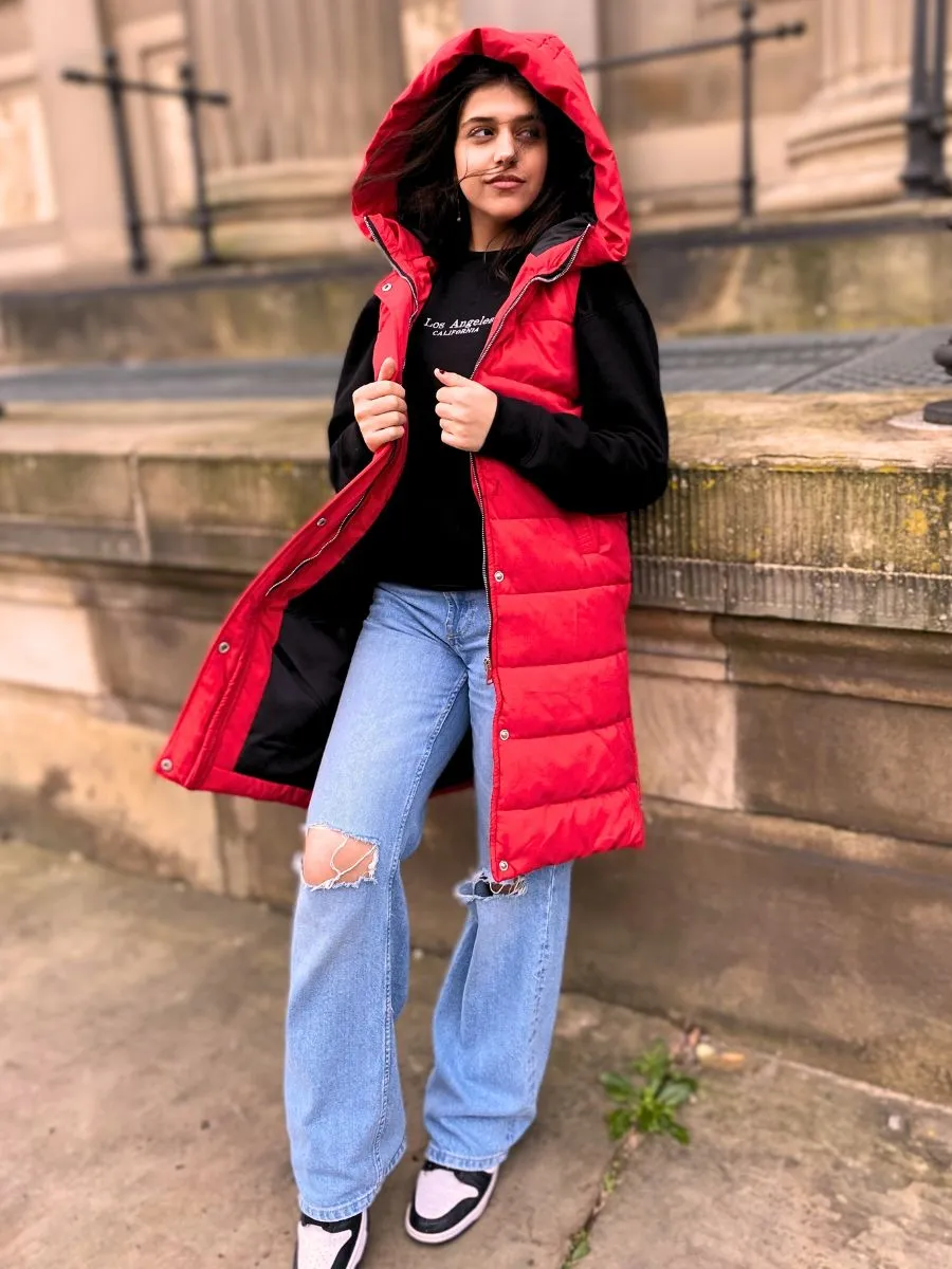 Sale Longline Padded Hooded Gilet - Jayla
