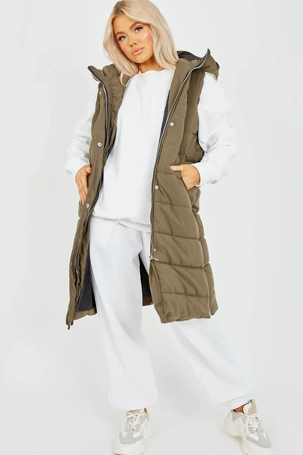 Sale Longline Padded Hooded Gilet - Jayla