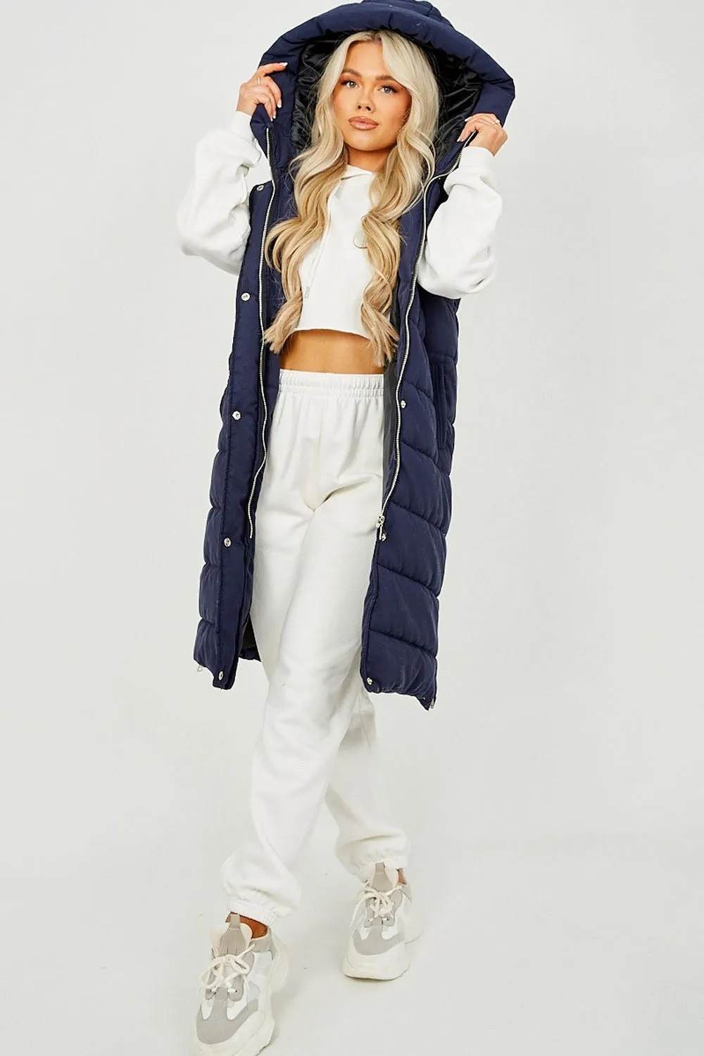Sale Longline Padded Hooded Gilet - Jayla