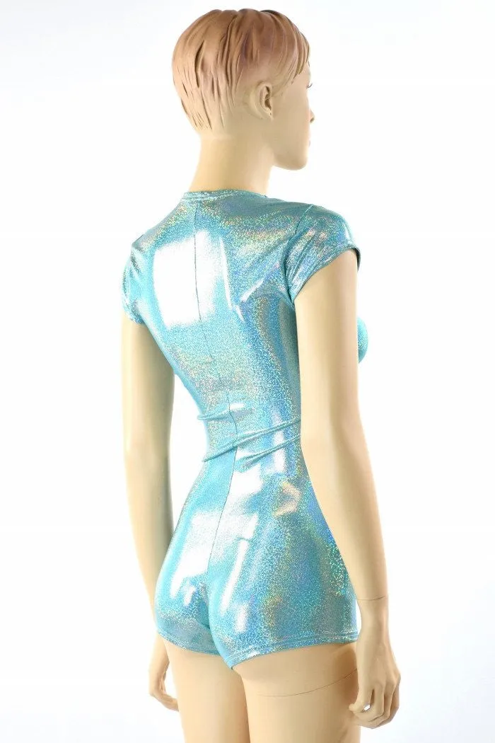 Seafoam Holographic Cap Sleeve Romper